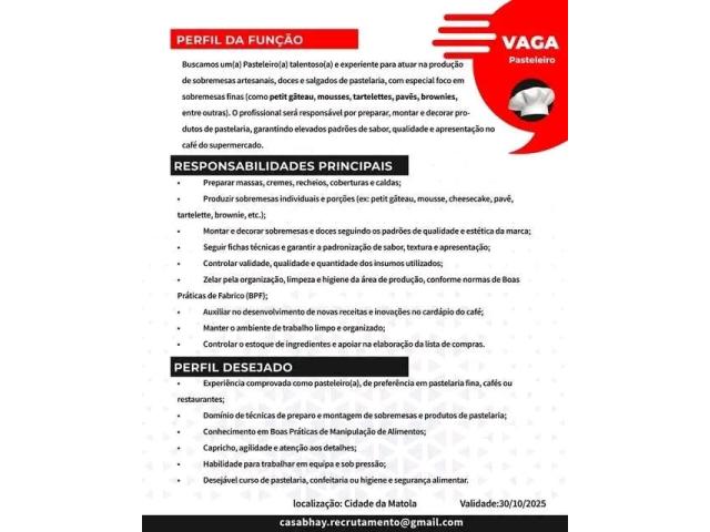 Vaga: Pasteleiro(a) - 1/1