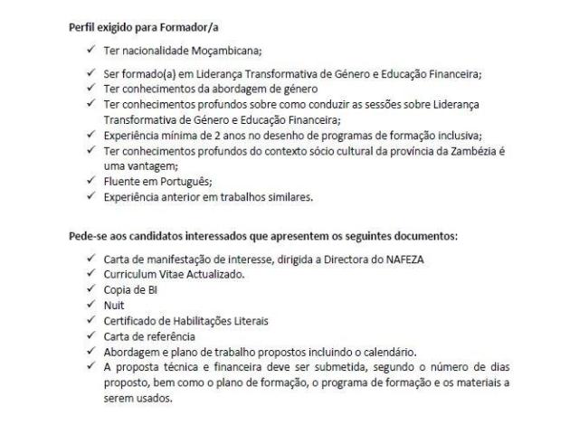 Vaga – Formador(a), para Formação sobre Liderança Transformativa de Género e Educação Financeira - 1/1